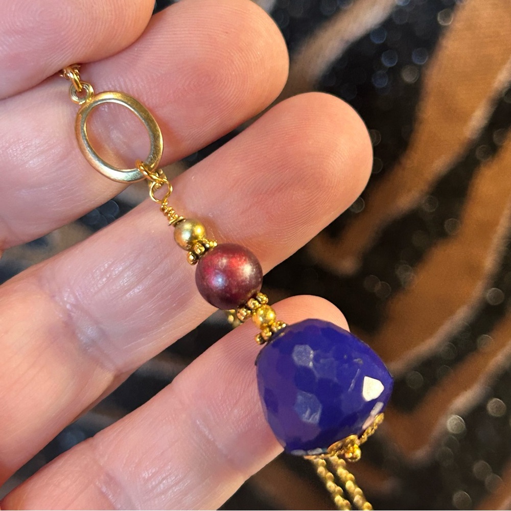 Handcrafted vintage bead drop pendant on chain necklace